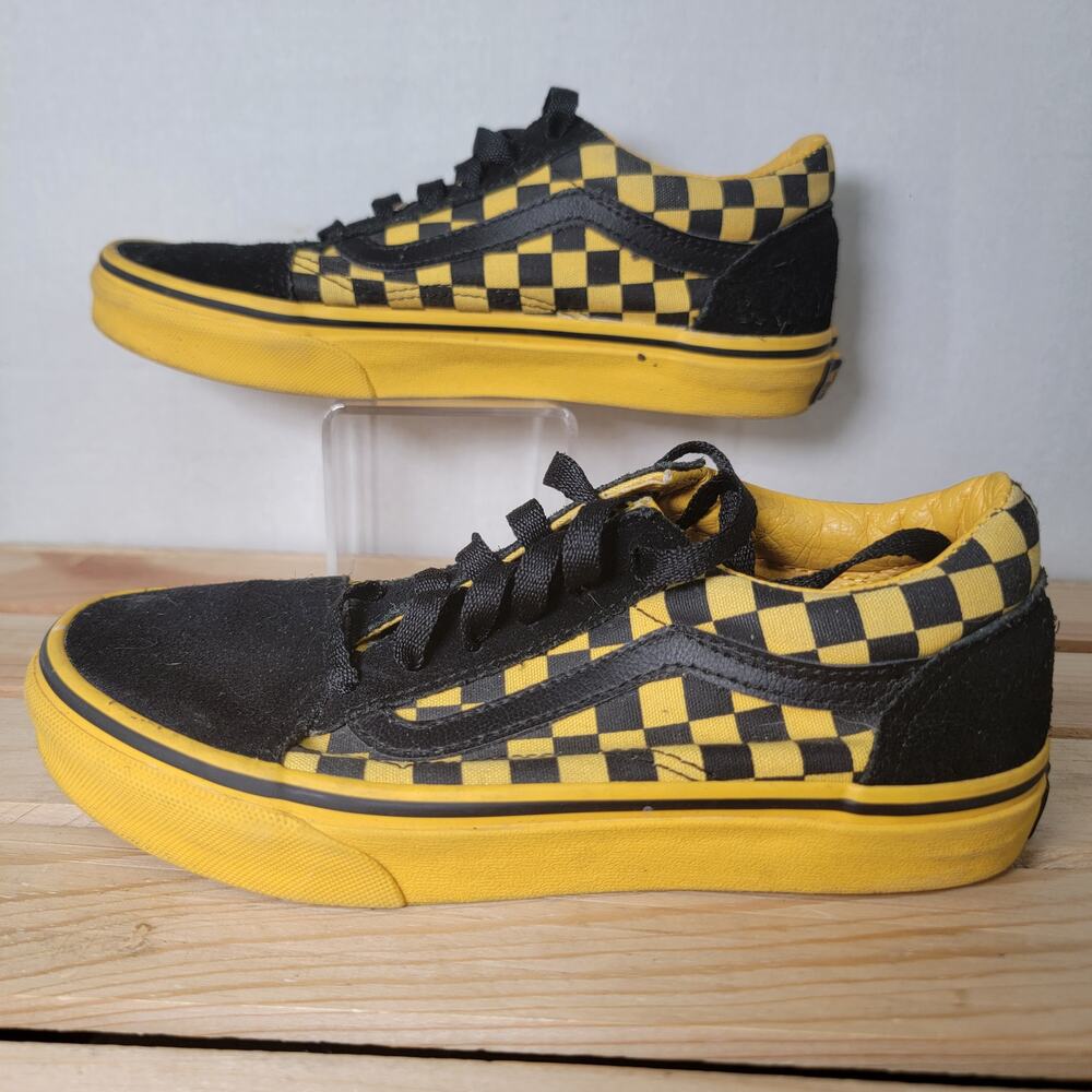 VANS Big Kids Old Skool Yellow & Black Checkerboard Low-Top Sneakers - Size 3.5
